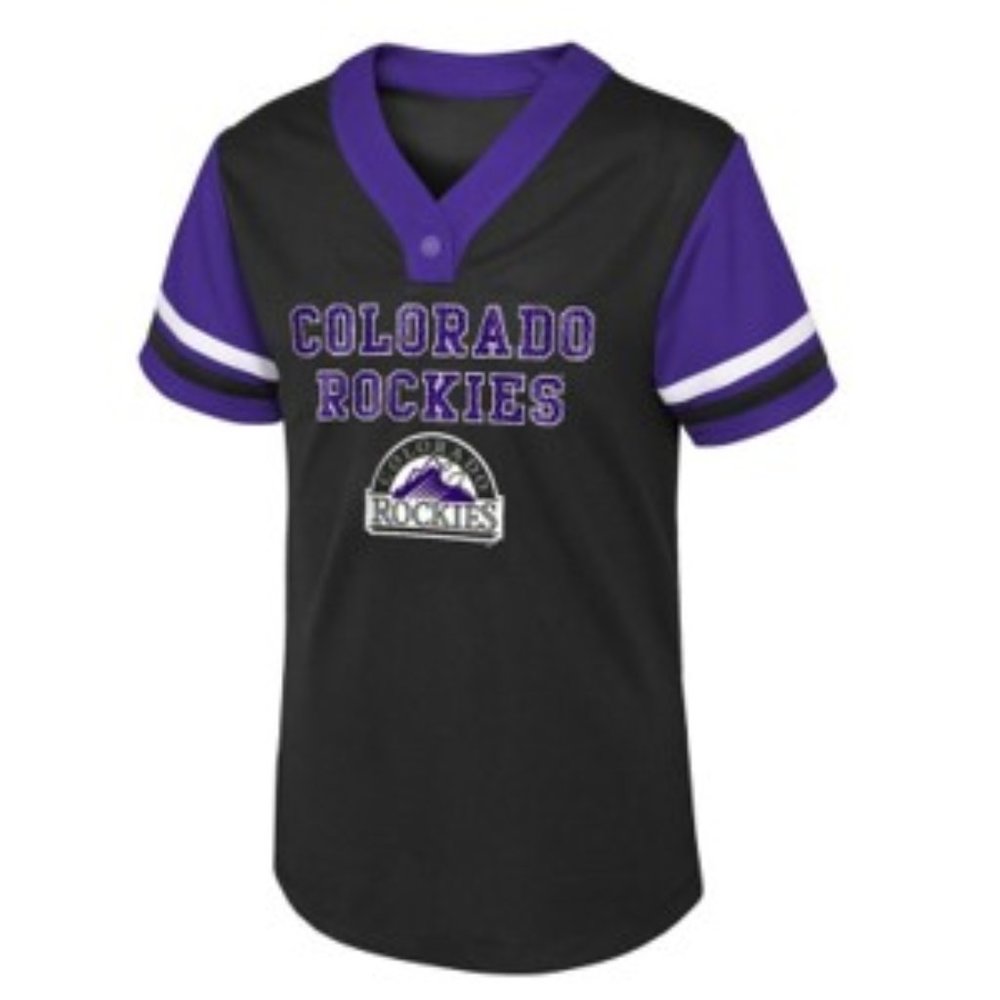 Girls' MLB Colorado Rockies Henley Team Baseball Jersey Shirt Size XS (4/5) NWT